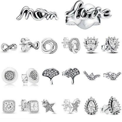 Hot Selling 925 Silver Square Leaf Sun and Moon Shaped Earrings Perfect Gift for European Women
