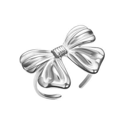Elegant 18K Gold Plated Bow Ring for Women Stainless Steel Jewelry Gift
