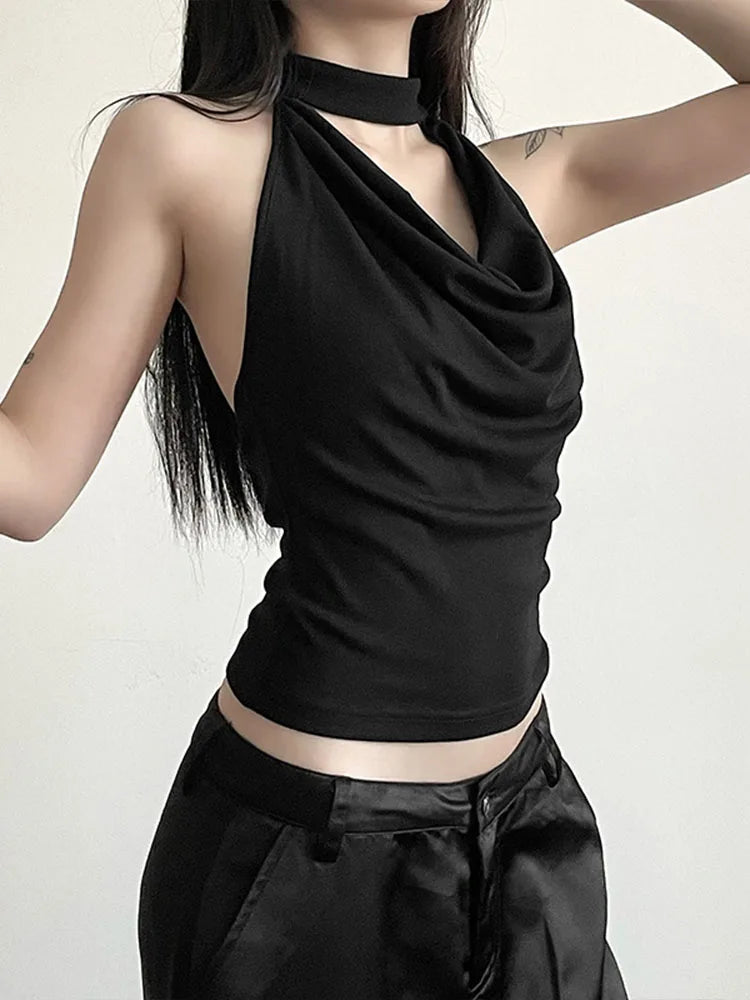 Women Solid Color Halter Vest Slim Fit Summer Top Essential