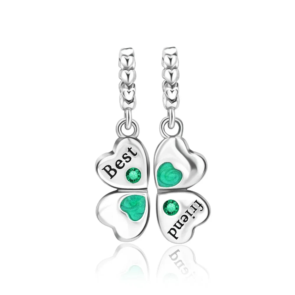 925 Sterling Silver Lucky Four Leaf Clover And Horseshoe Charms With Green Zircon For Bracelet Necklace Earrings