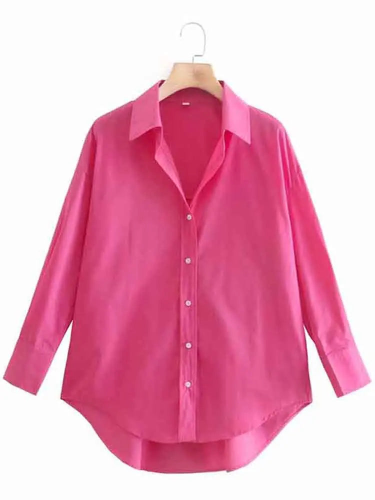 Women Poplin Blouse Long Sleeve Single Breasted Office Chic