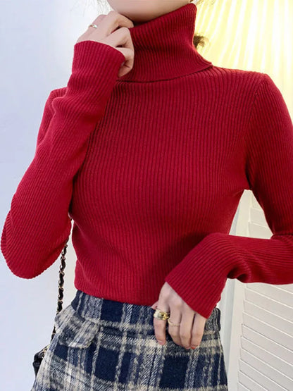 Women Slim Turtleneck Long Sleeve Pullover Sweater Autumn