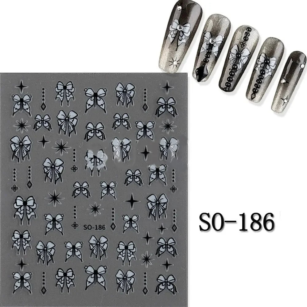 Elegant Black White Floral 3D Nail Art Stickers - Charming Petal Adhesive for DIY Manicure