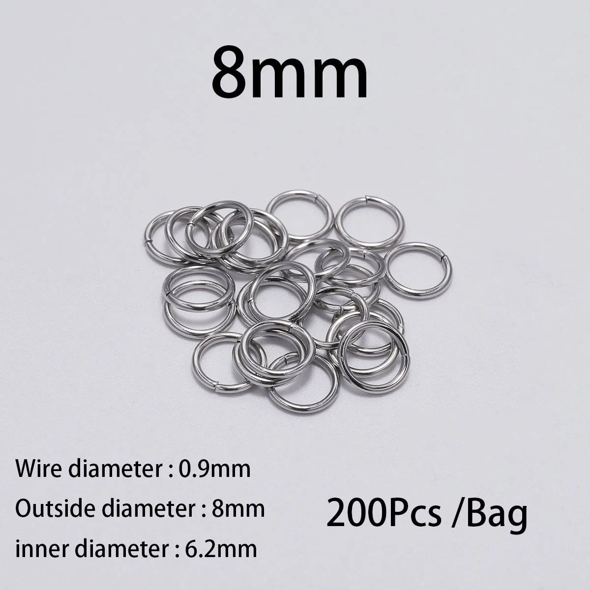 Stainless Steel Jump Rings Open Loops for DIY Jewelry Making 30 to 200 Pieces 0.9 x 8mm 200pcs