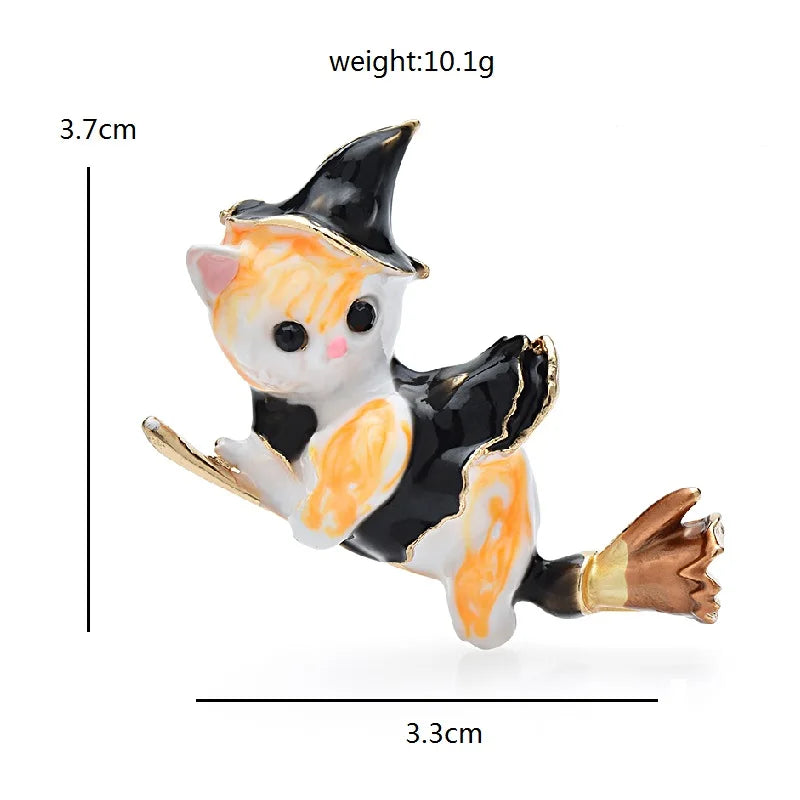 Wuli&baby Enamel Witch Cat Brooch Pin for Women - Mystical Animal Accessory for Casual and Party Wear