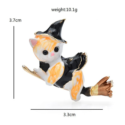 Wuli&baby Enamel Witch Cat Brooch Pin for Women - Mystical Animal Accessory for Casual and Party Wear