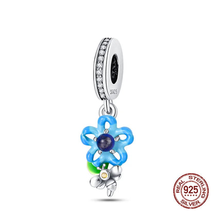 Elegant Sterling Silver Purple Flower Beads for DIY Jewelry and Charm Bracelets