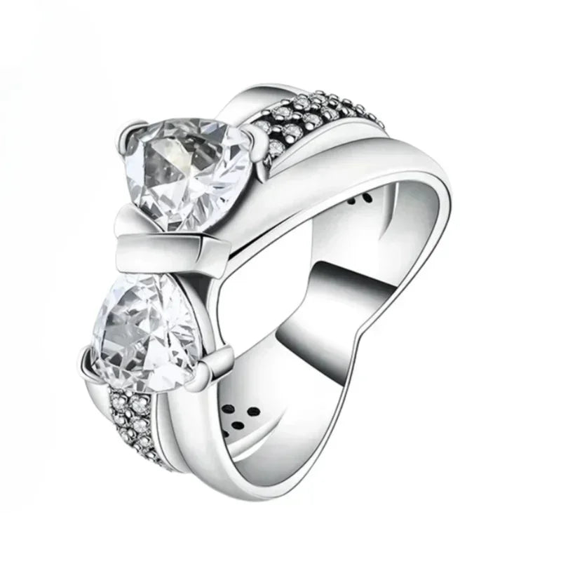 Original 925 Sterling Silver Heart Crown Bow Moon Shell Colorful Crystal Ring for Women Fine Jewelry Gift XR185