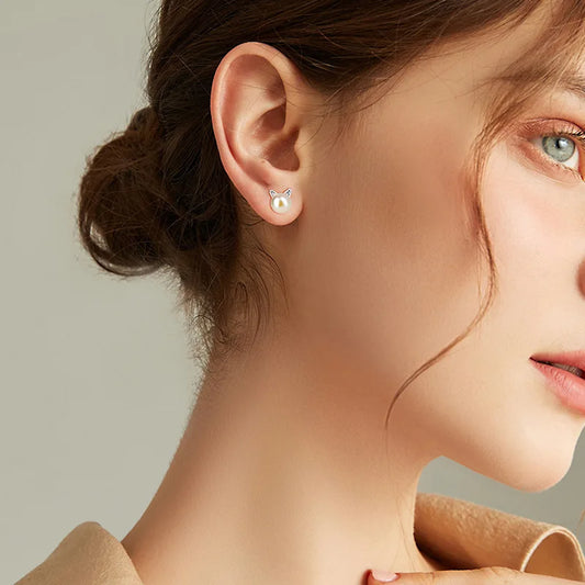 Chic Korean Cat Pearl Earrings Versatile Travel Accessories