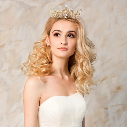 Gold Crown for Women Crystal Princess Tiara Rhinestone Queen Crown Wedding Bridal Hair Accessory for Birthday Prom Pageant Party