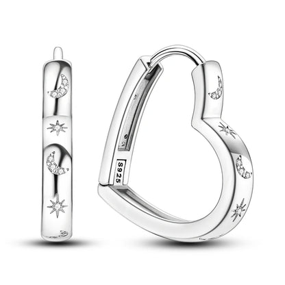 Sterling Silver Heart Zircon Hoop Earrings for Women