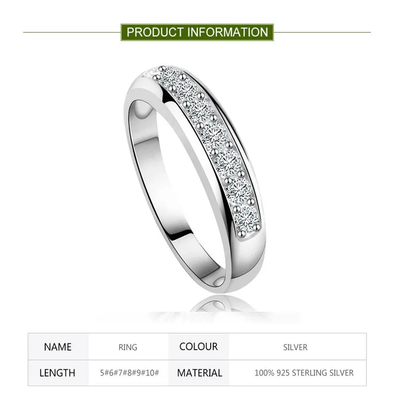925 Sterling Silver Diamond Strip Ring for Women Elegant Fashion Party Jewelry Gift Silver