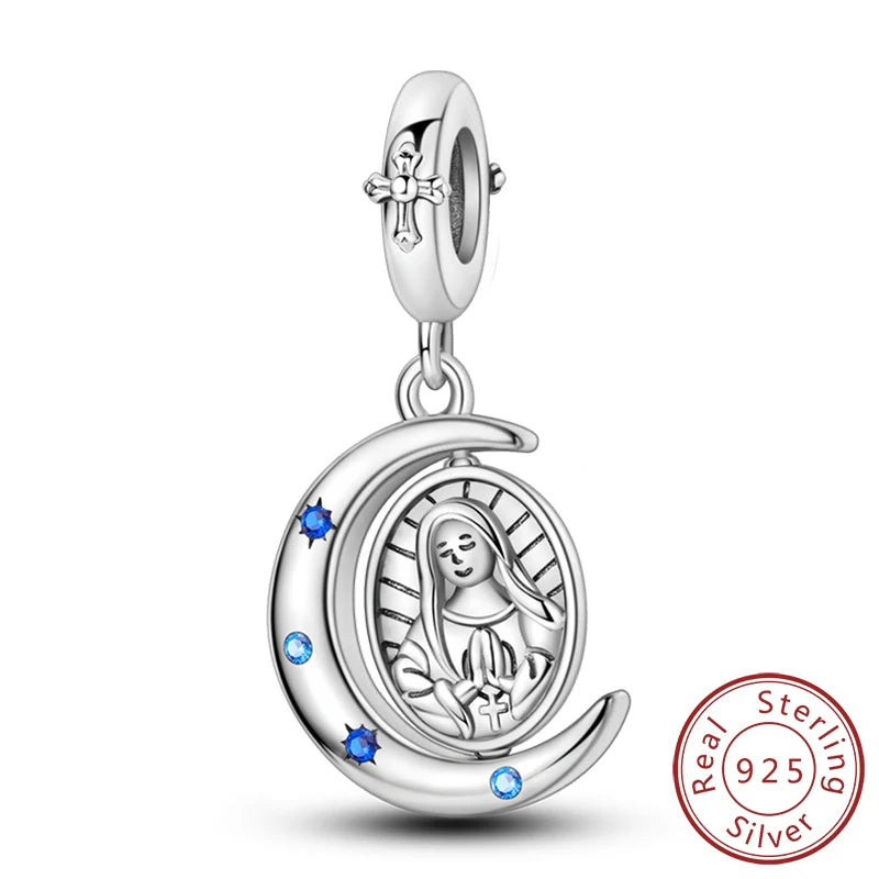 925 Sterling Silver Charms Pendant Set for Bracelets Angel Devil's Eye Fatima's Hand Cross Women's Jewelry Gift KTC1220