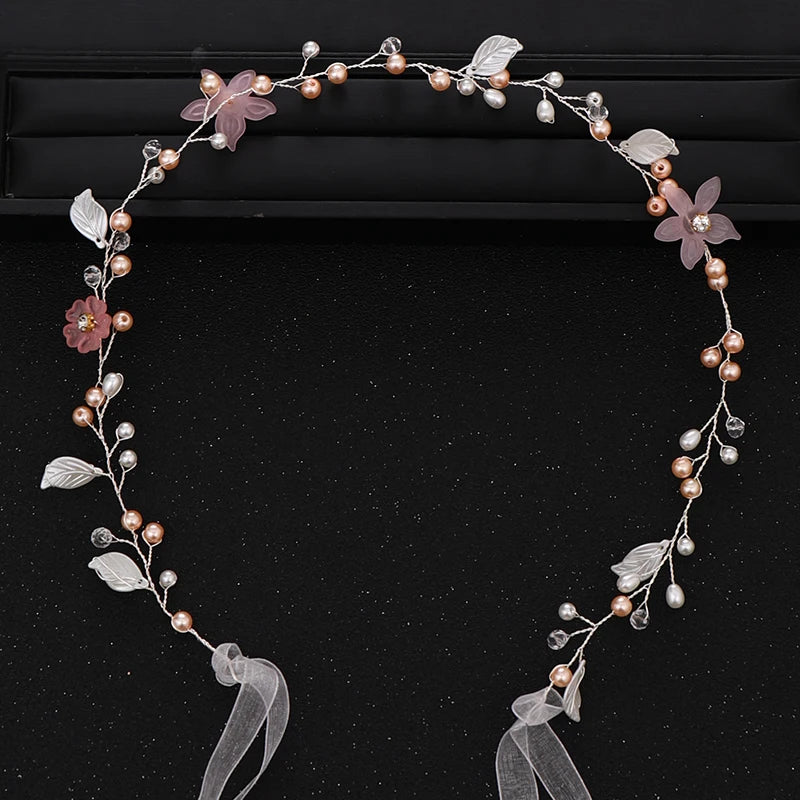 Bridal Pearl Headband - Handmade Gold Flower Hair Jewelry for Weddings