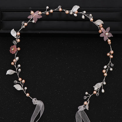 Bridal Pearl Headband - Handmade Gold Flower Hair Jewelry for Weddings