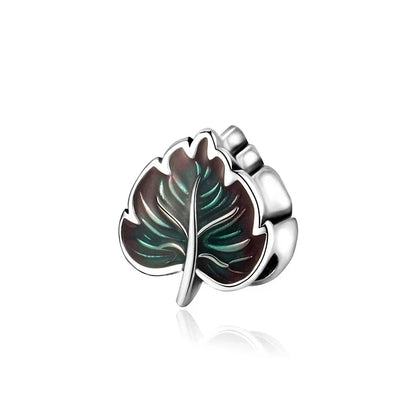 Green Series Sterling Silver Lucky Four Leaf Clover Charms with Zircon Beach Beads for Bracelets and Necklaces