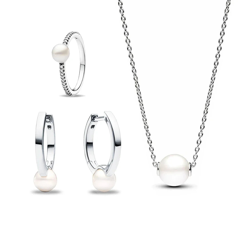 Sterling Silver 925 Jewelry Set with Freshwater Pearls and Zircon Stones