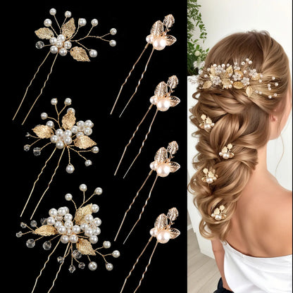 Elegant Pearl Flower Wedding Hairpin Comb Set for Brides
