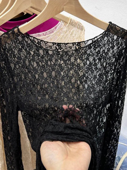 Women Long Sleeve Sexy Slim Lace Top Spring Autumn 2025