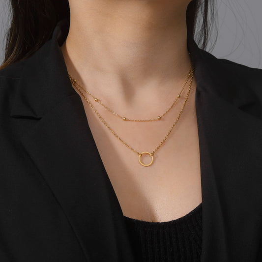 Skyrim Korean Fashion Round Pendant Beads Choker Necklace for Women Double Layer Minimalist Streetwear Jewelry