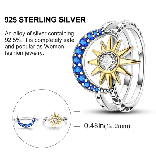 Blue Zircon Evil Eye Ring in 925 Sterling Silver for Women - Sparkling Palm Star Moon Wedding Jewelry Gift LKTR198