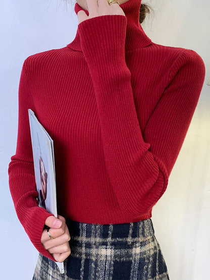 Women Slim Turtleneck Long Sleeve Pullover Sweater Autumn