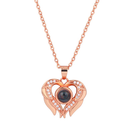 Custom Photo Projection Necklace Copper Pendant with Titanium Steel Chain for Women Rose Golden-14 45cm