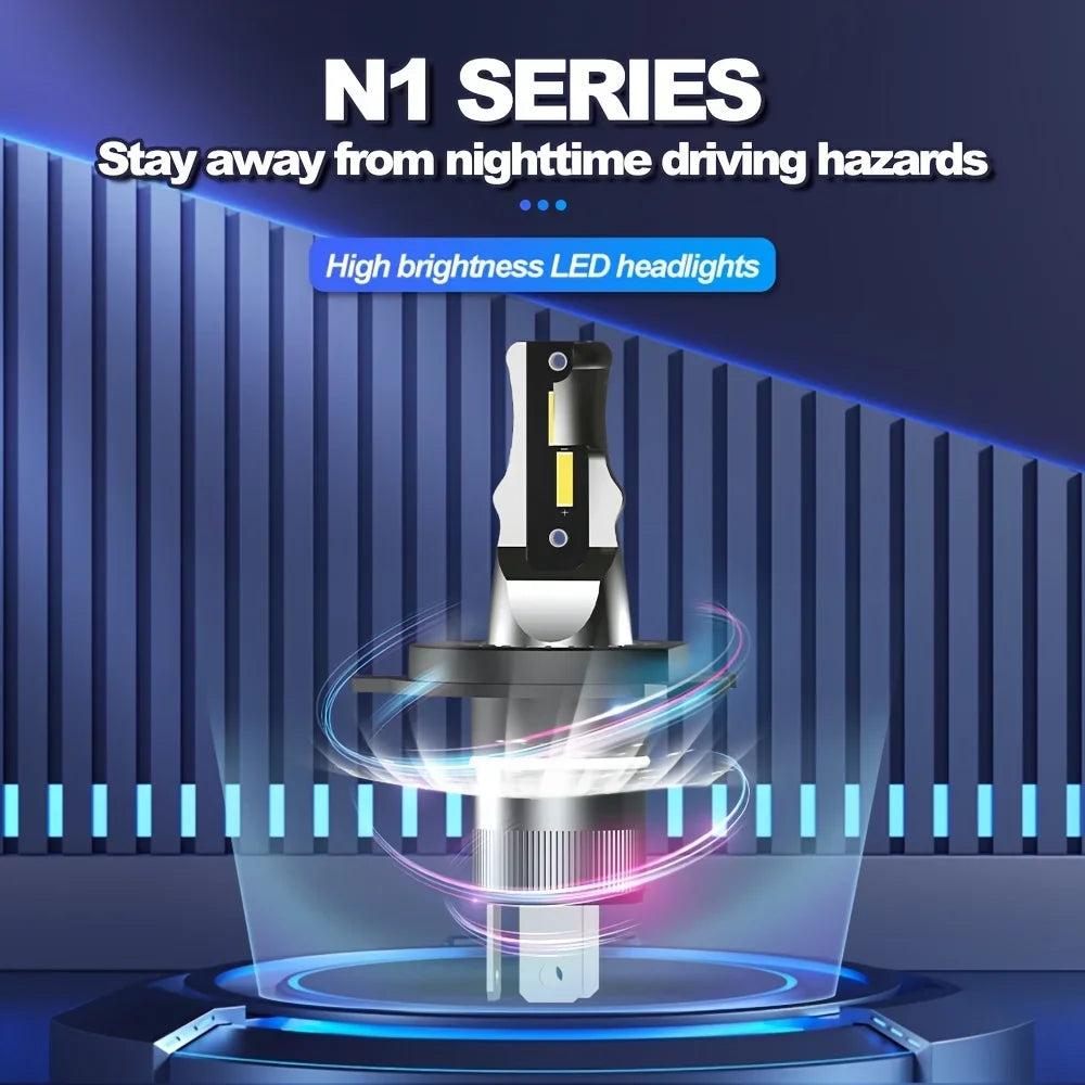 Ultra-Bright H4 LED Headlight Bulbs 30000LM 6000K White with CSP Chips and Built-In Fan
