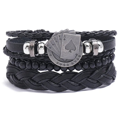 ZORCVENS Men's Handmade Braided Leather Bracelet Set - Vintage Black Punk Fashion Gift