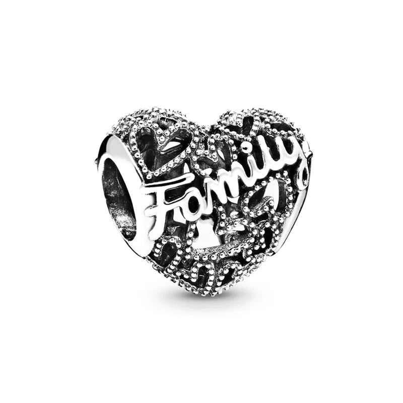 Family Charm Pendant Pink Flower Heart Clover Dangle Bead for 925 Silver Bracelets P041