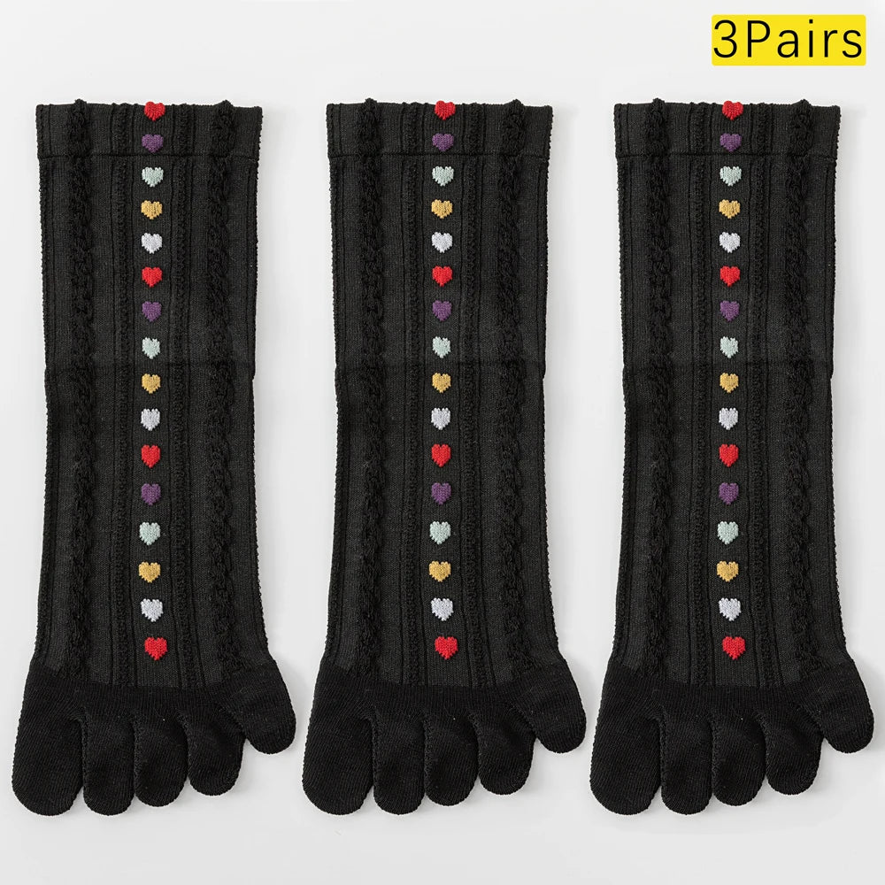 3 Pairs Womens Split Toe Mesh Ankle Socks With Heart