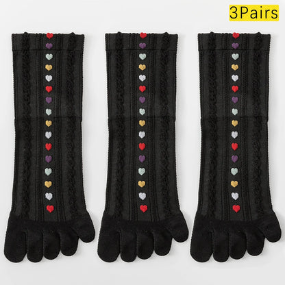 3 Pairs Womens Split Toe Mesh Ankle Socks With Heart