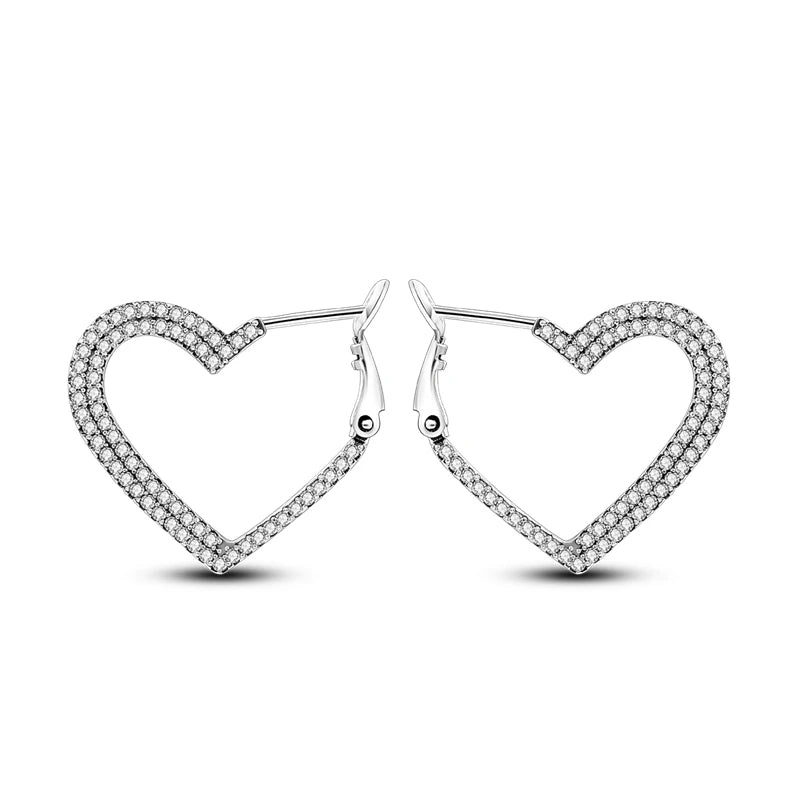 Sterling Silver Heart Zircon Hoop Earrings for Women