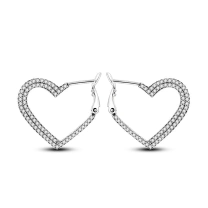 Sterling Silver Heart Zircon Hoop Earrings for Women