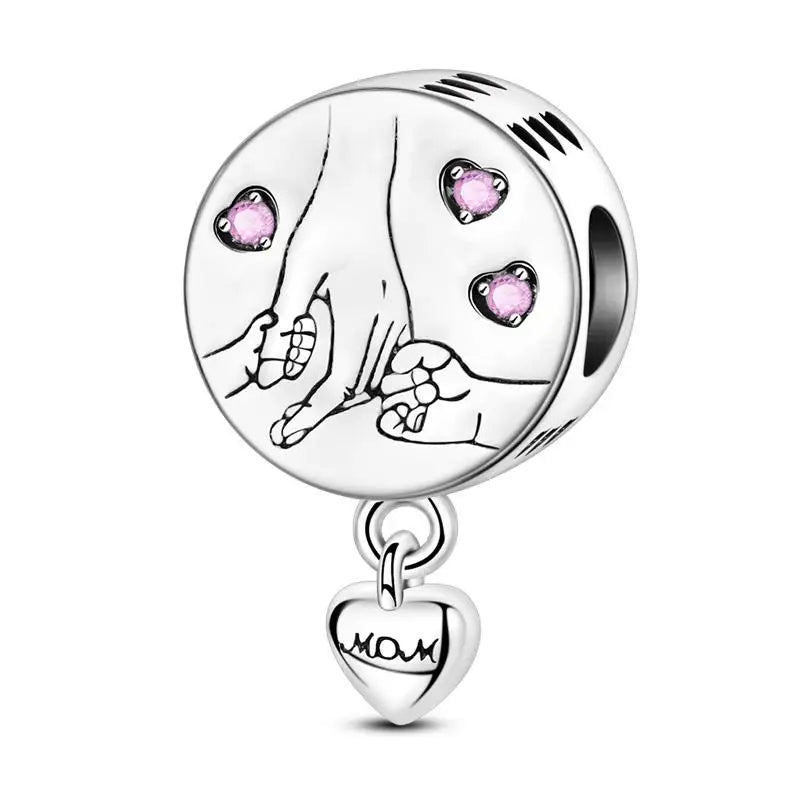 Genuine 925 Sterling Silver Heart Charm Bead for Mother's Day Bracelet Gift