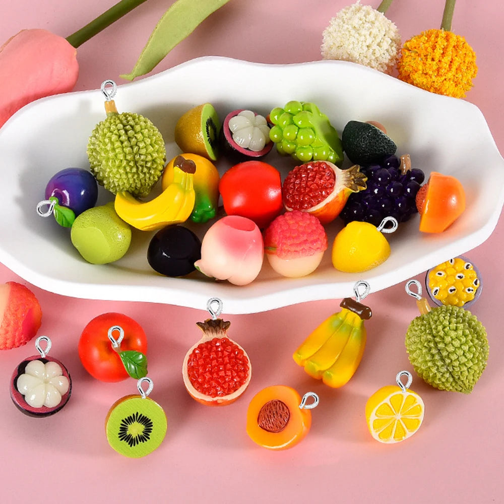 10 Piece 3D Simulated Fruit Flat Back Charms for DIY Jewelry Earrings Bracelets and Hairpins