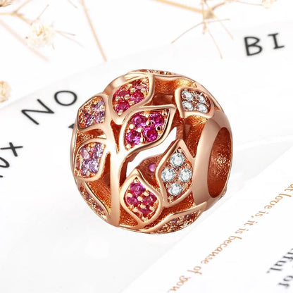 Rose Gold Winged Angel Heart Charm Bead Pink Daisy Spacer