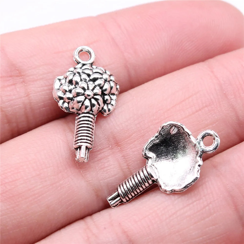 20Pc Antique Silver Sunflower Daisy Charms For Bracelets
