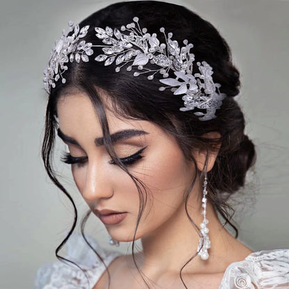 Elegant Pearl & Crystal Bridal Headband - Stunning Rhinestone Leaf Tiara for Women