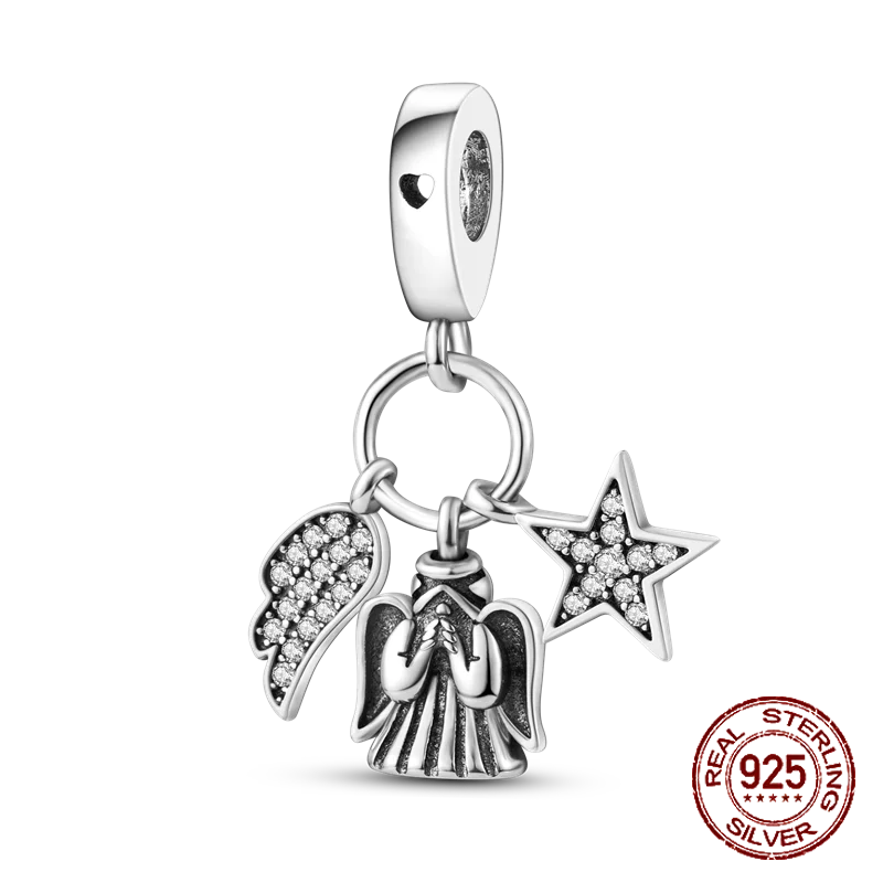 Inlaid Zircon Heart Charm Beads 925 Sterling Silver Dangle for Bracelets SMC2471