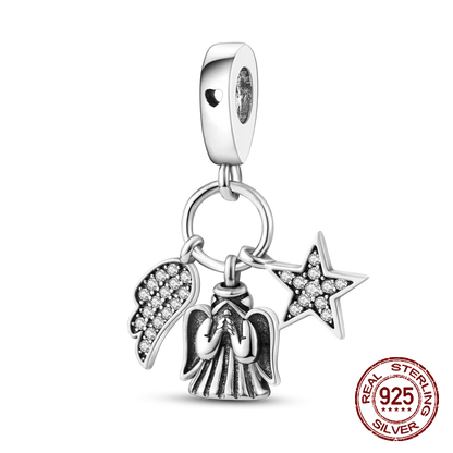 Inlaid Zircon Heart Charm Beads 925 Sterling Silver Dangle for Bracelets SMC2471