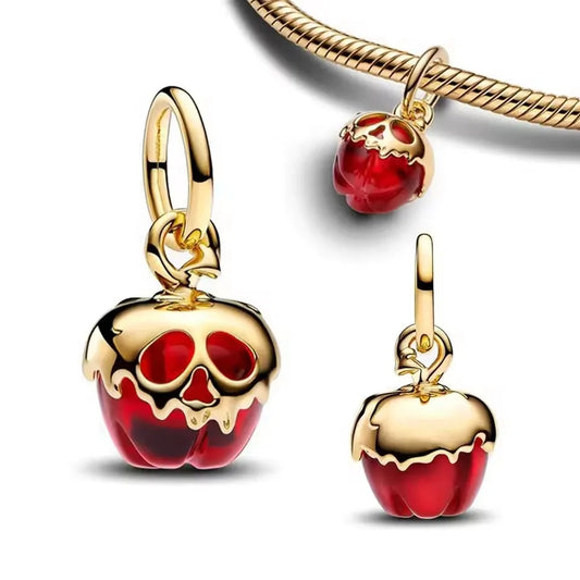18K Gold Plated Skull And Red Apple Dangle Charm Bracelet