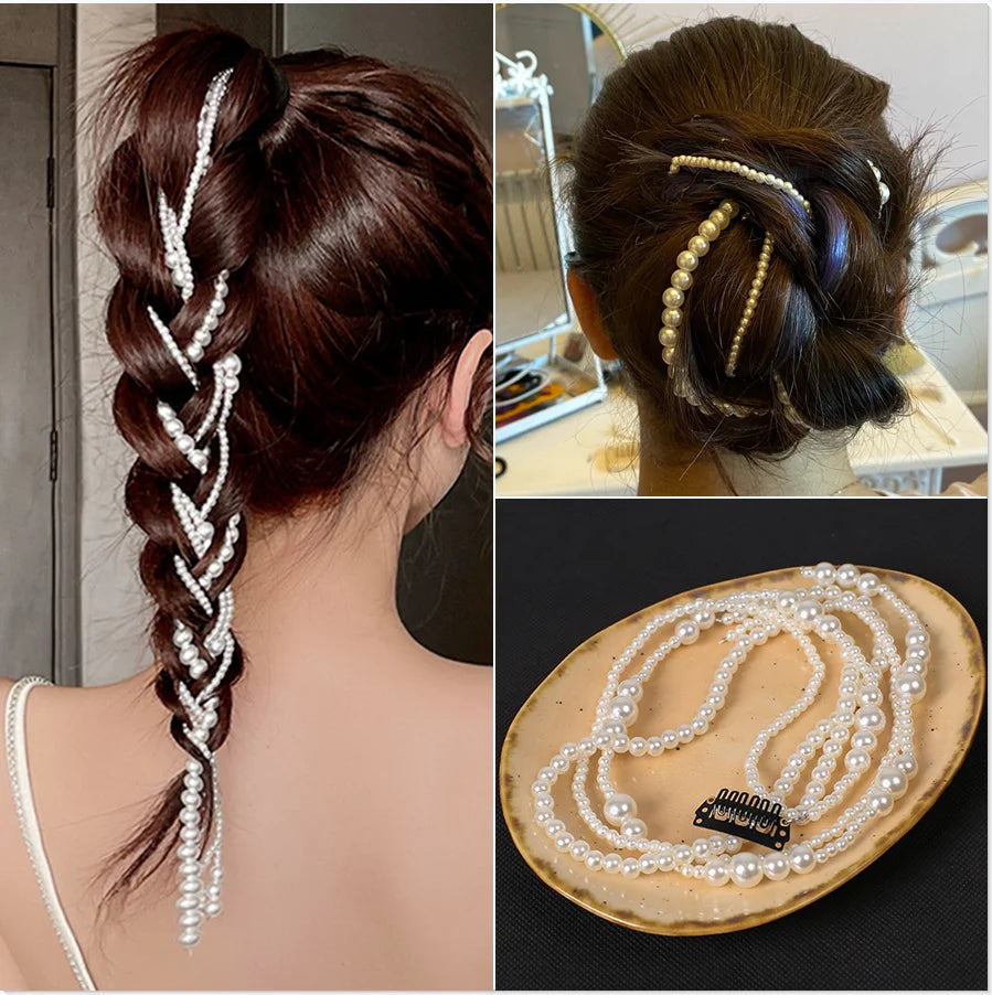 Elegant Pearl Braided Hairpin Headband for Women Weddings and Parties