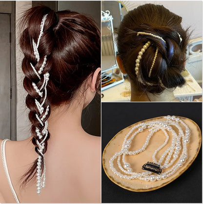 Elegant Pearl Braided Hairpin Headband for Women Weddings and Parties