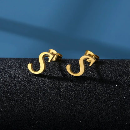 Tiny Stainless Steel Initial Letter Stud Earrings Gift S