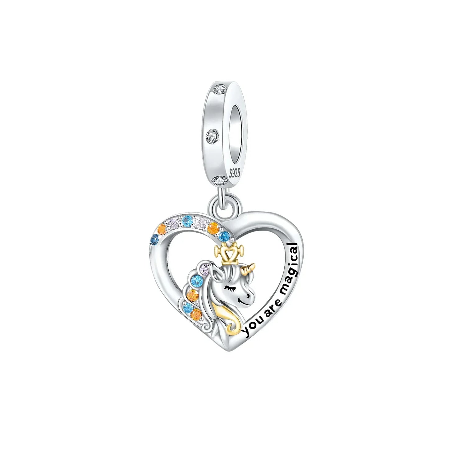 Sparkling Birthstone Heart Charm 925 Sterling Silver Pendant Bead for Mom DIY Jewelry Gift