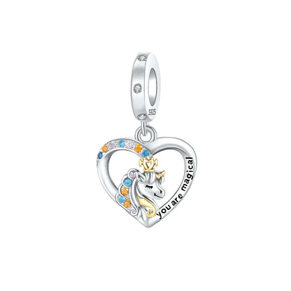 Sparkling Birthstone Heart Charm 925 Sterling Silver Pendant Bead for Mom DIY Jewelry Gift