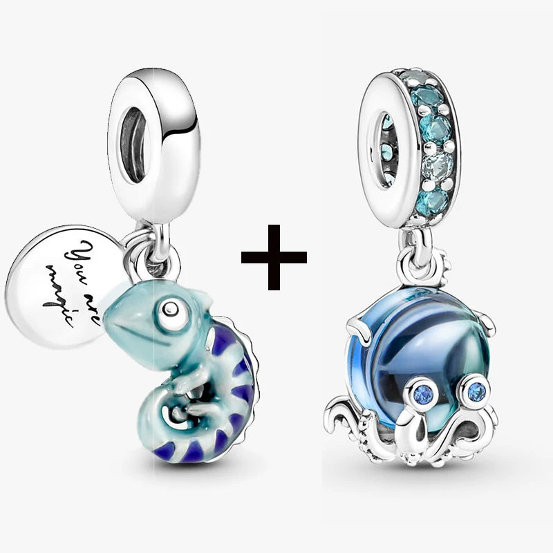 Chameleon and Turtle Pendant Beads for Charm Bracelets Jewelry Gift BD30