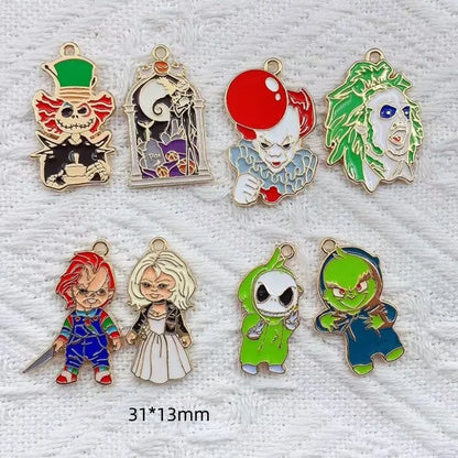 10 Piece Halloween Horror Character Dripping Oil Alloy Pendant Set for DIY Jewelry Accessories