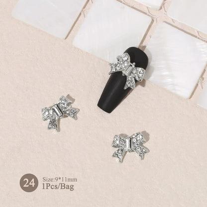 Elegant Gold Silver Metal Bowknot Nail Charm 3D Rhinestone Decor for DIY Manicure Art